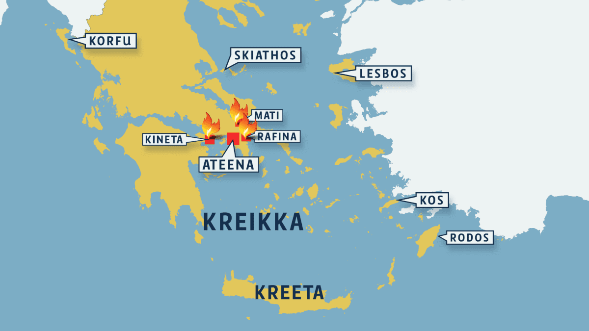 Kreikan laajoissa paloissa ei tiettävästi ole loukkaantunut suomalaisia –  suurin osa lomailee kaukana suurpaloista