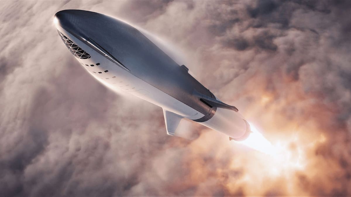 Taiteilijan näkemys Space X:n Big Falcon Rocket -raketista.