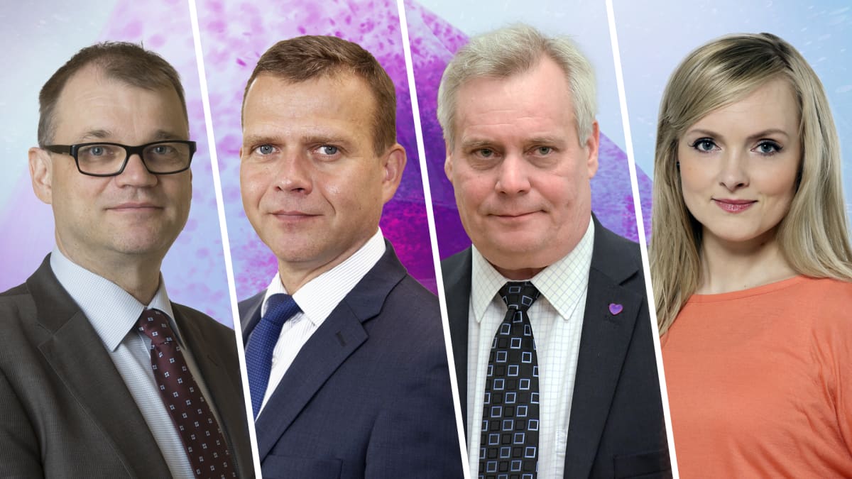 Juha Sipilä (kesk.), Petteri Orpo (kok.), Antti Rinne (sd.), Maria Ohisalo (vihr.)