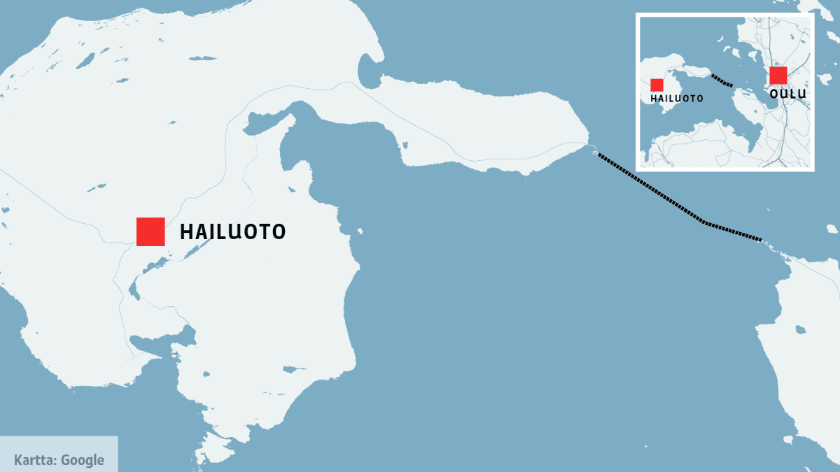 Hailuodon kartta, jossa näkyy myös Oulun sijainti
