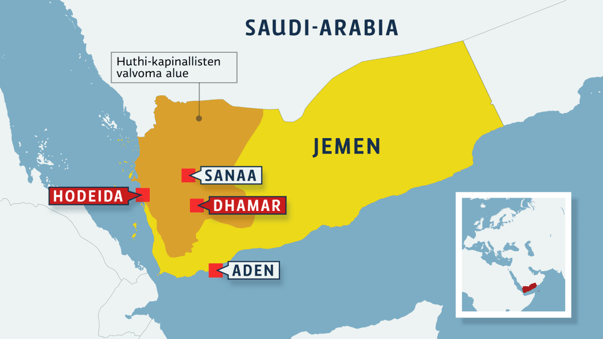 Jemenin kartta. Kapinallisalue