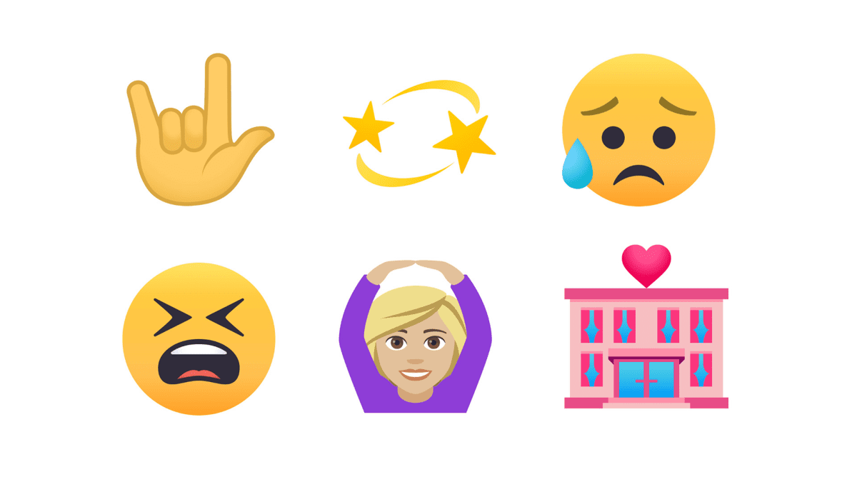 Kuva, jossa kuusi erilaista emojia. 