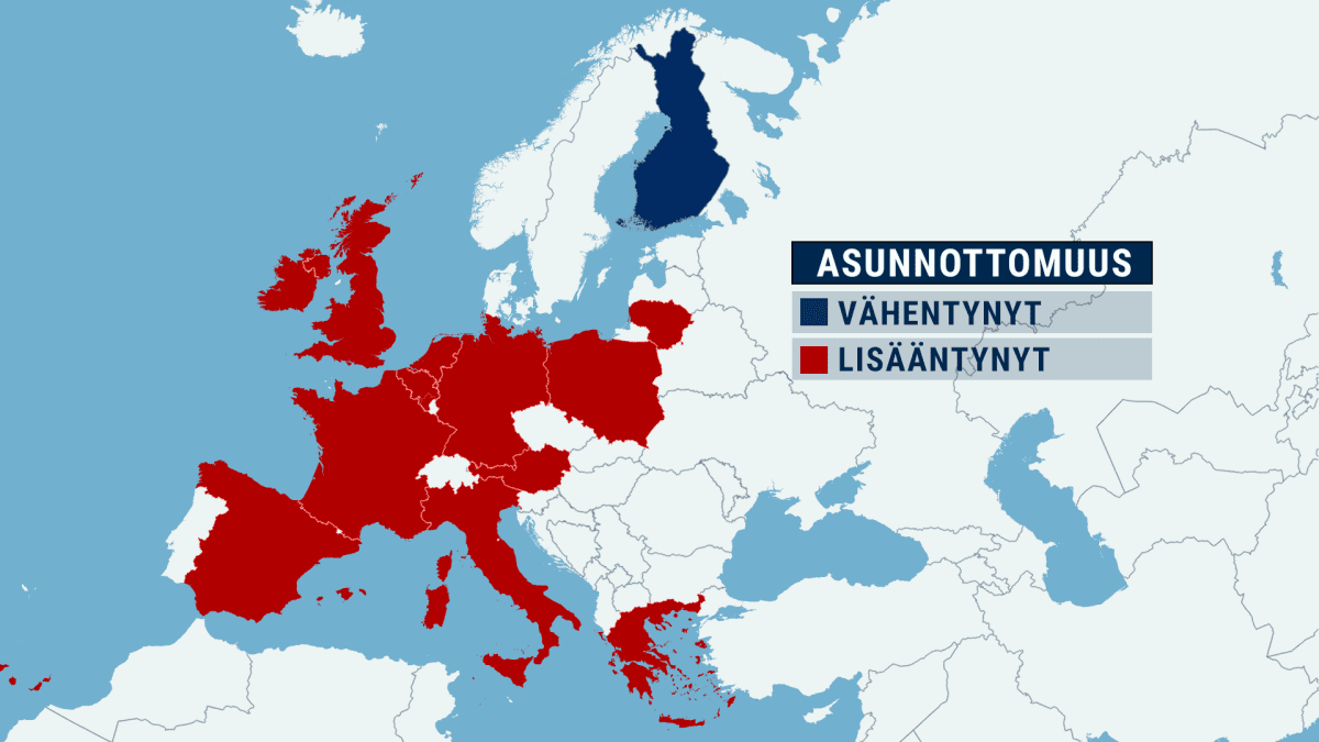 Kartta asunnottomuudesta Euroopassa
