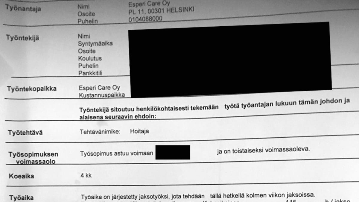 Esperi Caren työsopimus