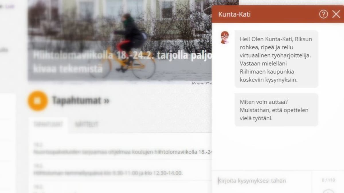 Kuvakaappaus Riihimäen kaupungin nettisivuilta Kunta-Kati chat-asiakaspalvelusta