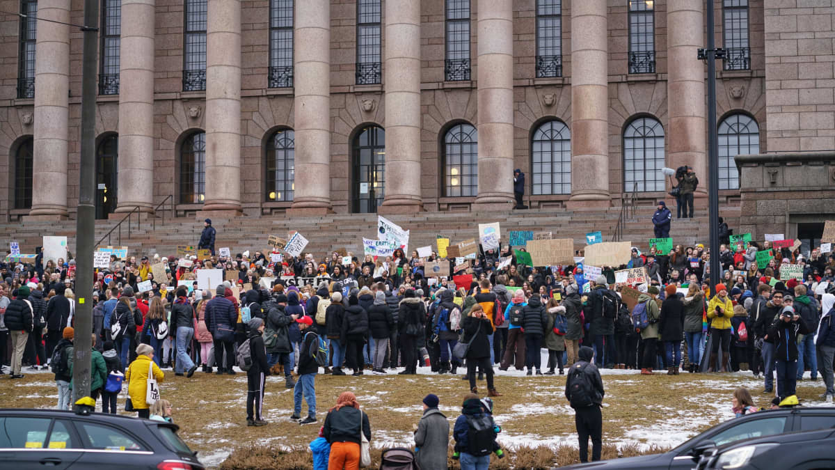 Finnish children went on strike on 15 March 2019 to protest inaction over climate change. 