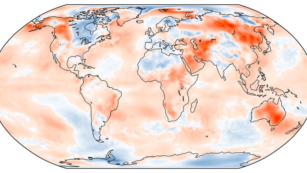 Tammikuun 2019 lämpötilan poikkeama jakson 1981-2010 keskiarvosta. Lähde: C3S, ECMWF