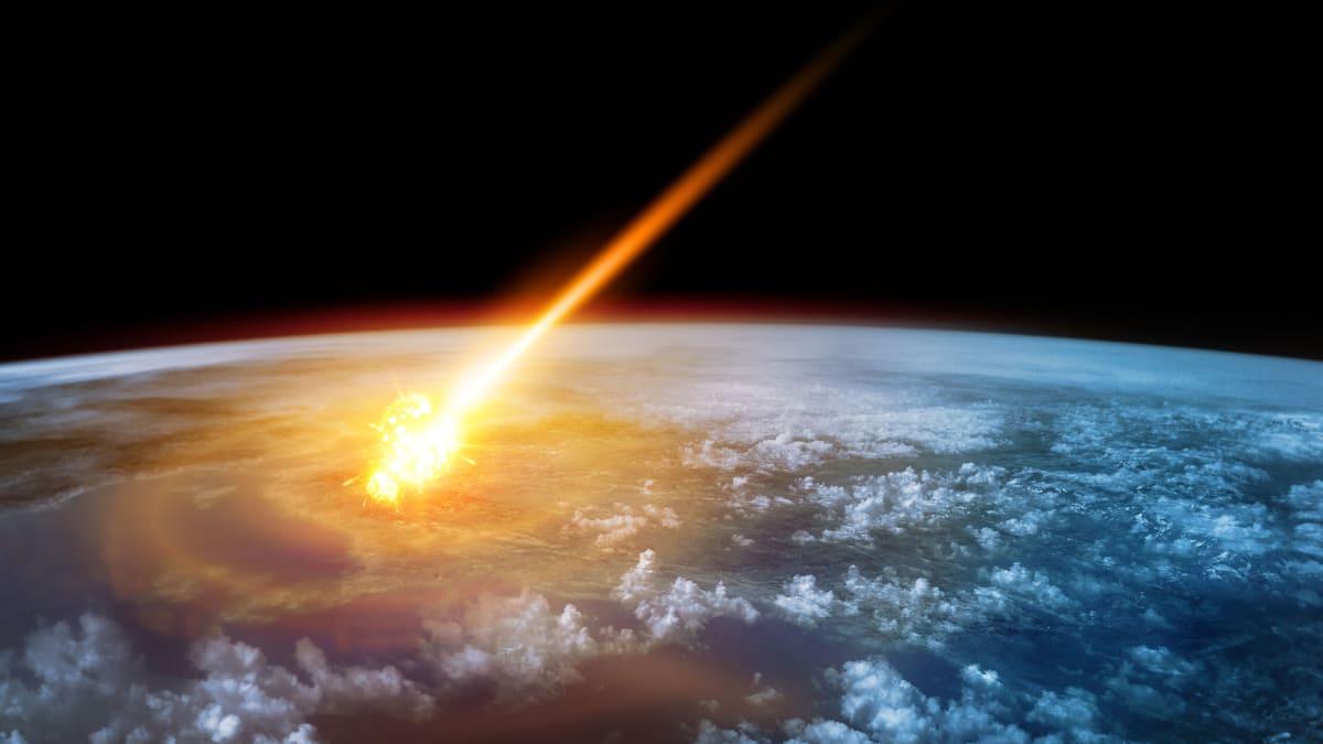 Graafikon näkemys asteroidin iskeytymisestä ilmakehään.