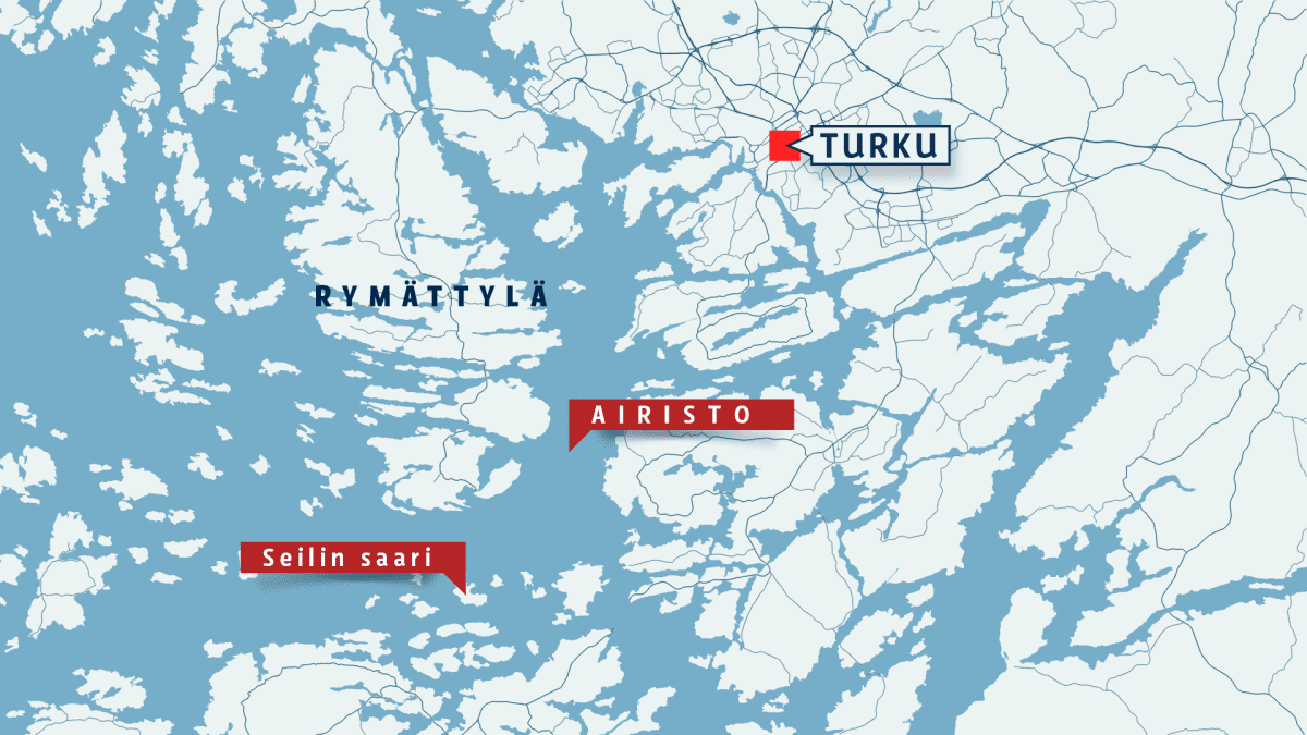 Kartta, jossa ovat Turun, Rymättylän, Airiston ja Seilin saaren sijainnit.