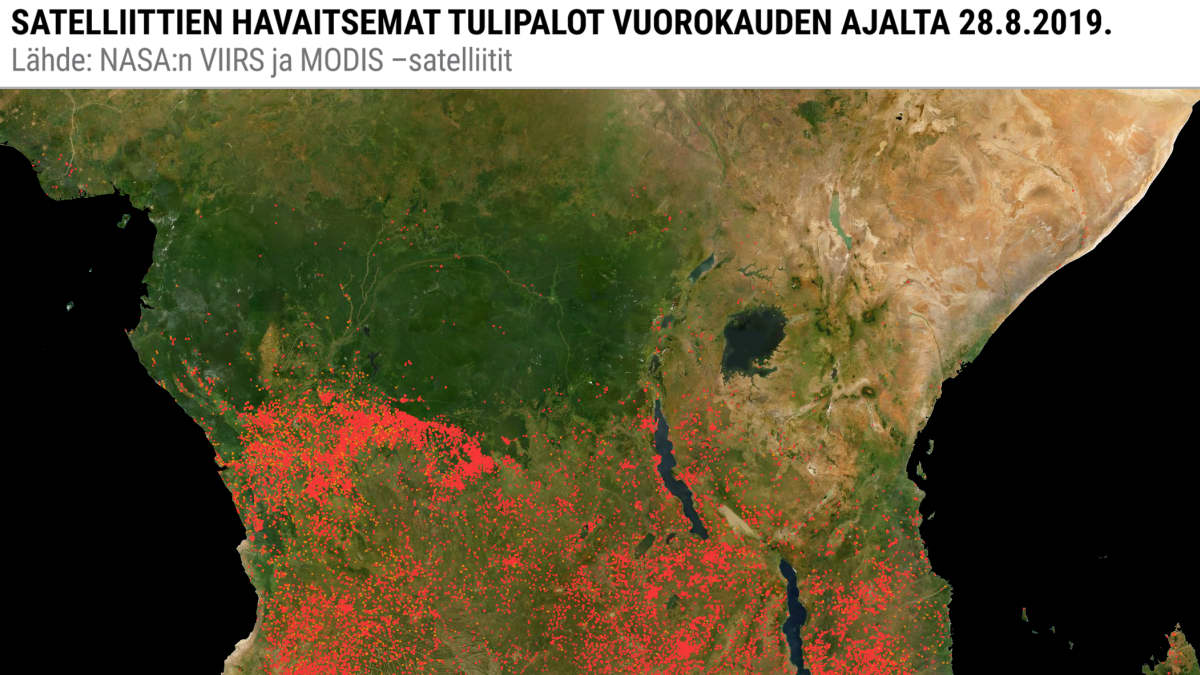 Karttagrafiikka tulipaloista Etelä-Afrikassa.
