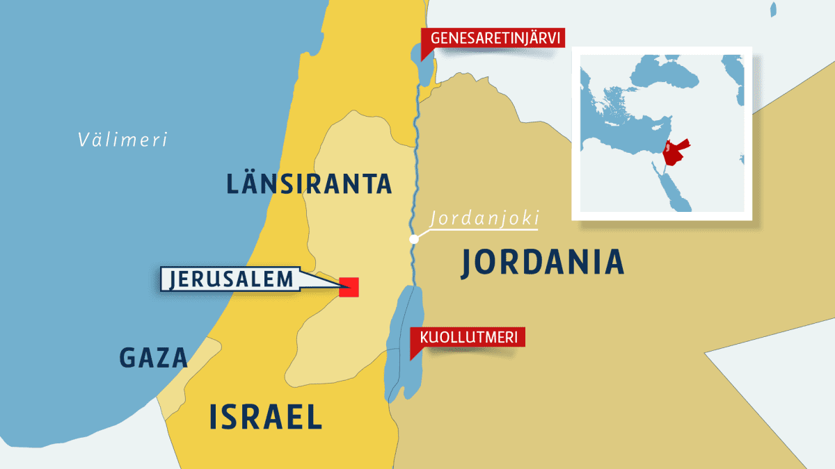 Kartta Israelin ja Jordanian välisestä Jordanjoesta.