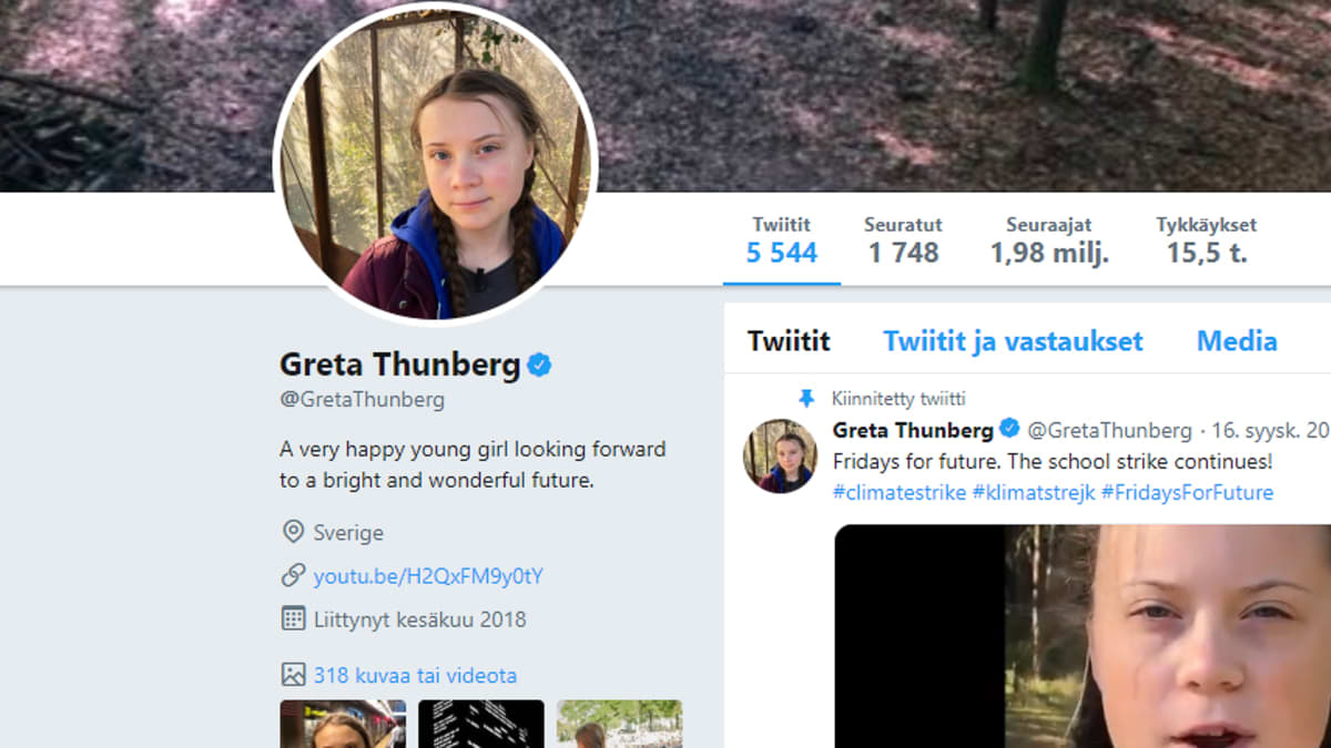 Greta Thunbergin twitter-sivu