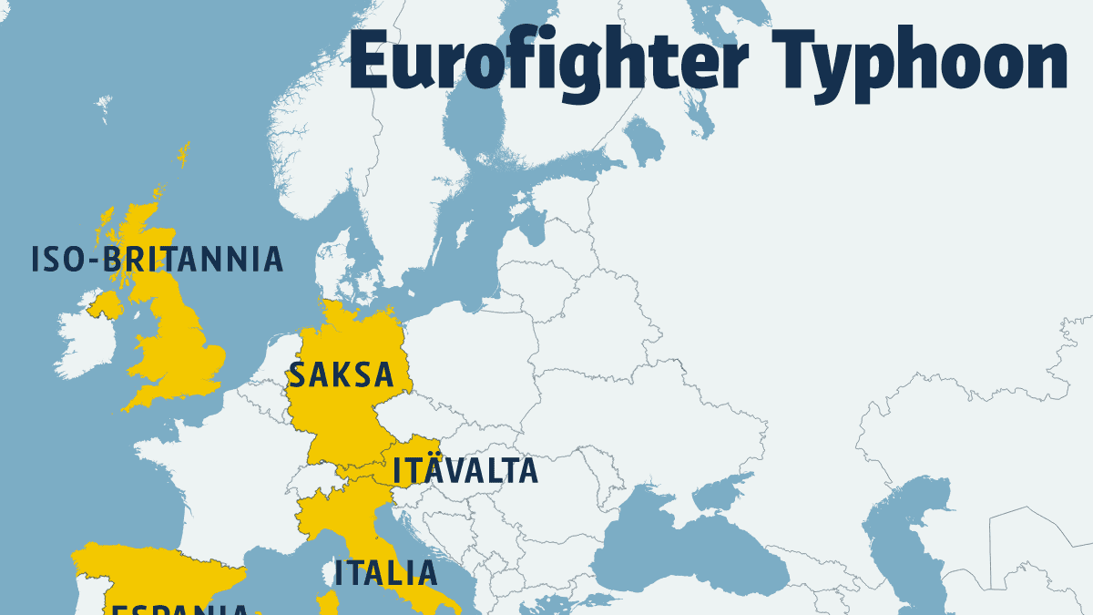 Kartta maista, joissa Eurofighter Typhoon on käytössä.