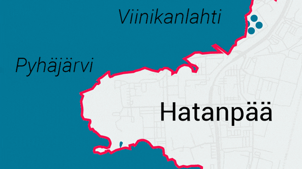 Animaatio Viinikanlahden rantaviivan muutoksista 1946-2020