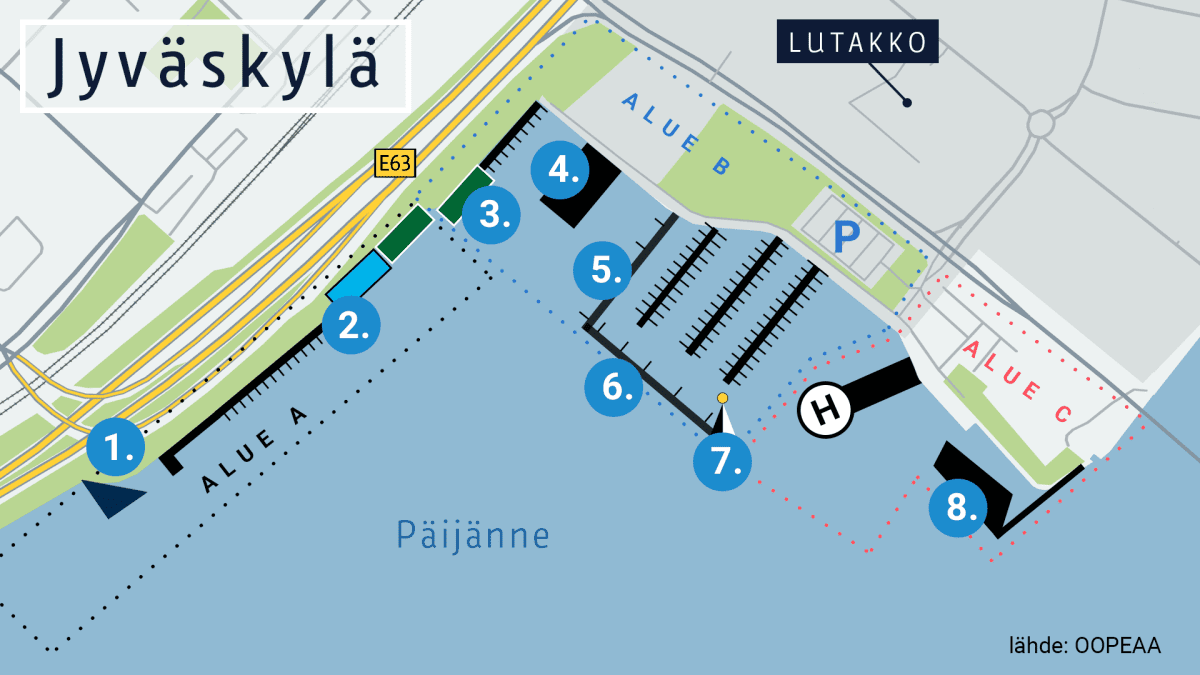 Karttagrafiikka Jyväskylän sataman uudesta suunnitelmaluonnoksesta.