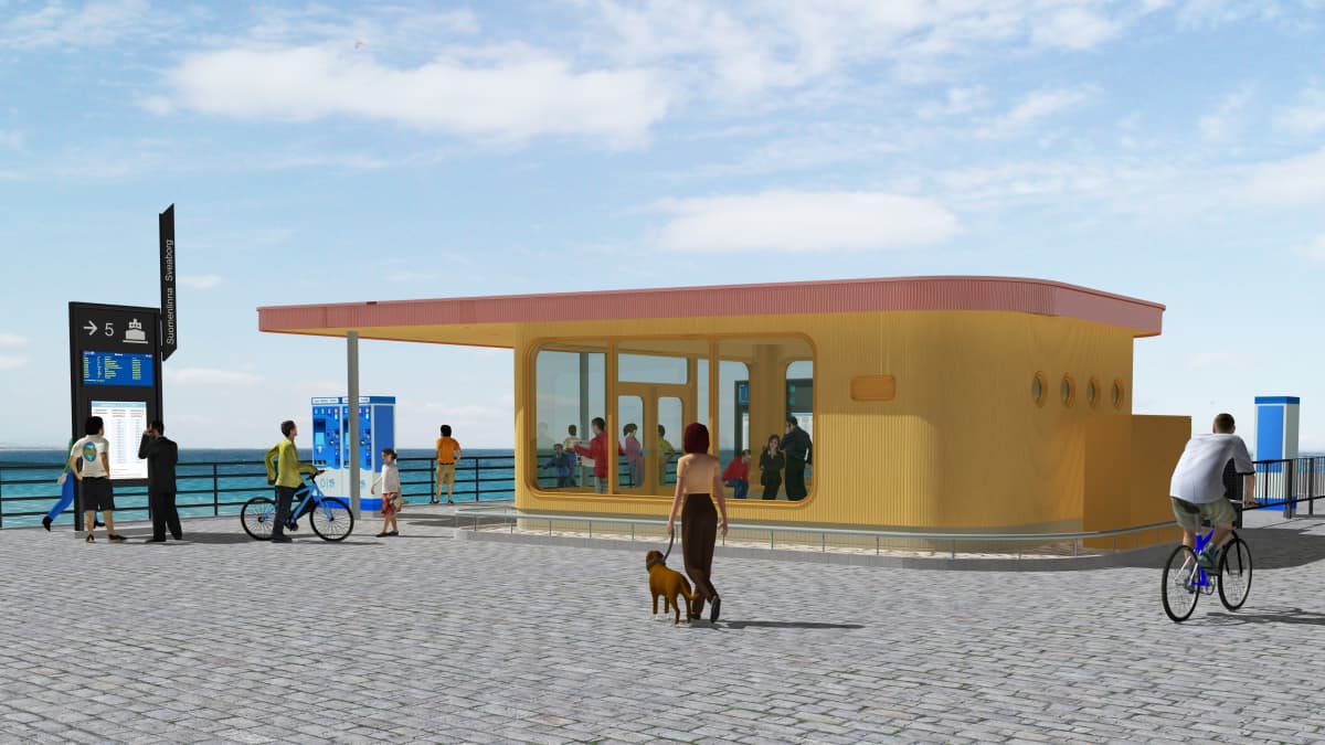 Havainnekuva kunnostettavasta matkustajapaviljongista Helsingin Kauppatorilla.