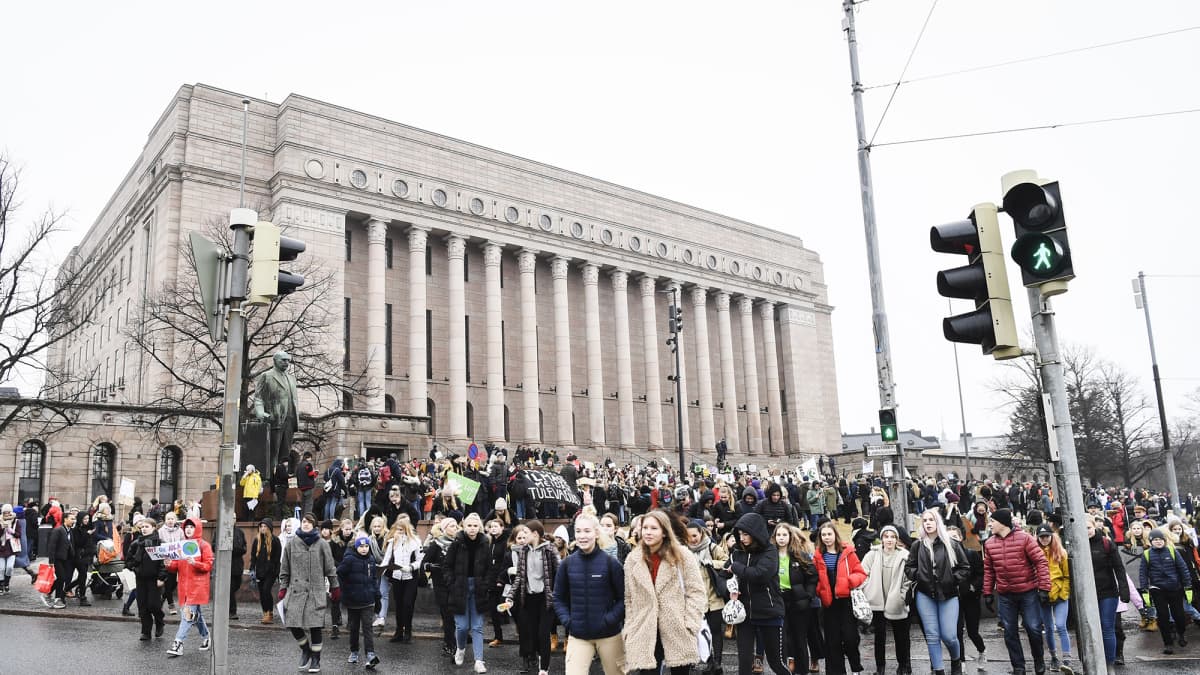 Ilmastomarssi Helsingissä maaliskuussa 2019.