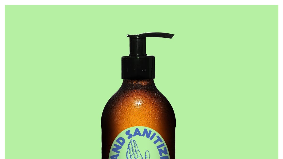 A bottle of Olaf Brewing's hand sanitiser.