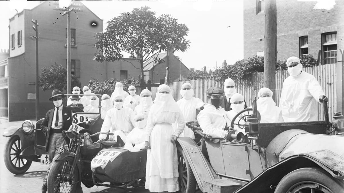 Surry Hillsin lääkintätyöntekijöitä espanjantautiepidemian aikana Uudessa Etelä-Walesissa, Australiassa huhtikuussa 1919.