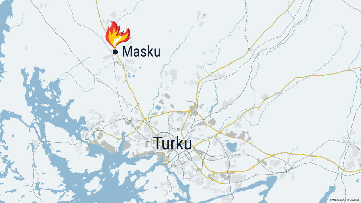 Kartta mihin merkitty Masku ja Turku