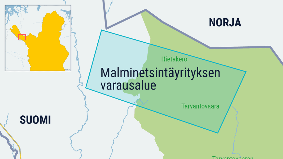 Malminetsintäyrityksen varausalue Suomen Käsivarressa.