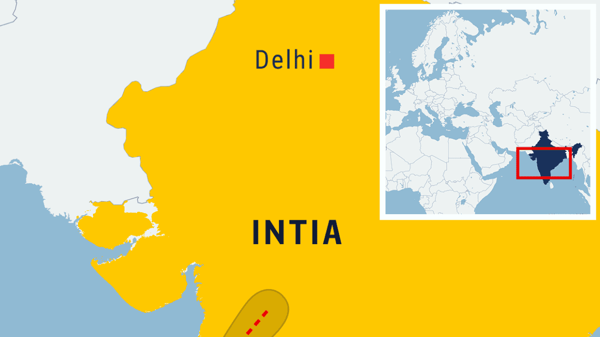 Kartta Intian länsirannikon edustan sykloni Nisargasta.