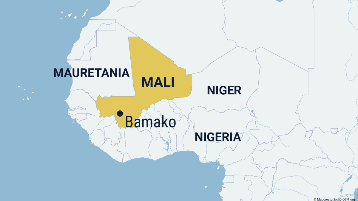 Kartalla Mali ja kaupunki Bamako.