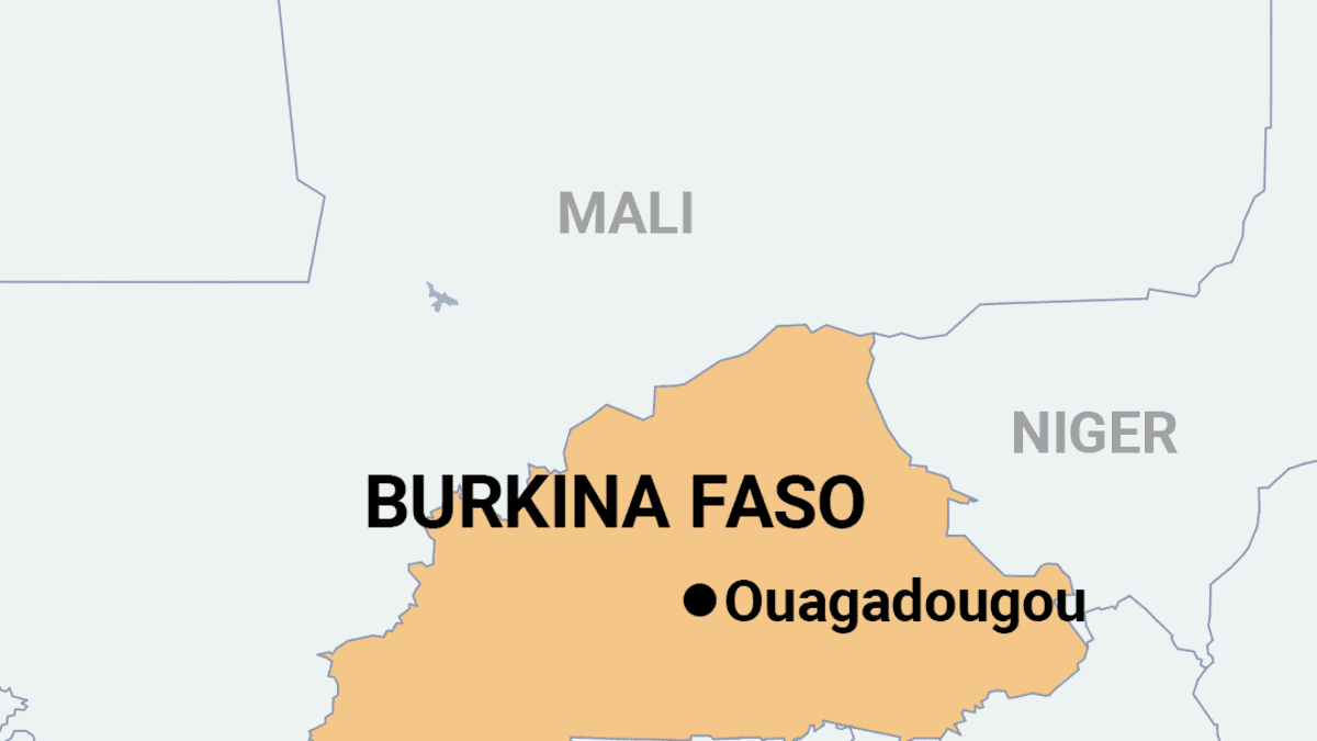 Kartta, johon merkitty Burkina Fason ja sen pääkaupunki Ouagadougoun sijainnit.