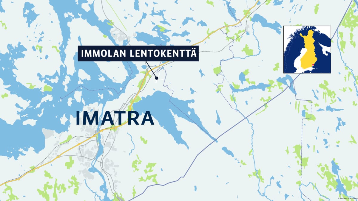 Kartta, jossa Imatra ja Immolan lentokenttä