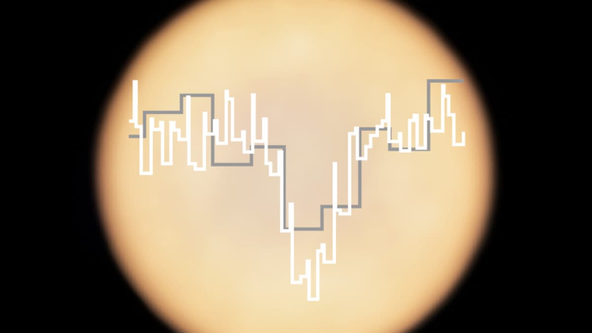ALMA-teleskooppi tekee havaintoja radioaalloilla, mutta niin tarkasti, että sen avulla voidaan tehdä myös kuva Venuksesta. Tässä ALMA:lla aiemmin otetun Venus-kuvan päälle on laitettu osa James Clerk Maxwell -teleskoopin havaitsemaa spektriä. Spektri on kuin kohteen kemiallinen sormenjälki, ja siinä olevat yksityiskohdat paljastavat mm. fosfiinin.