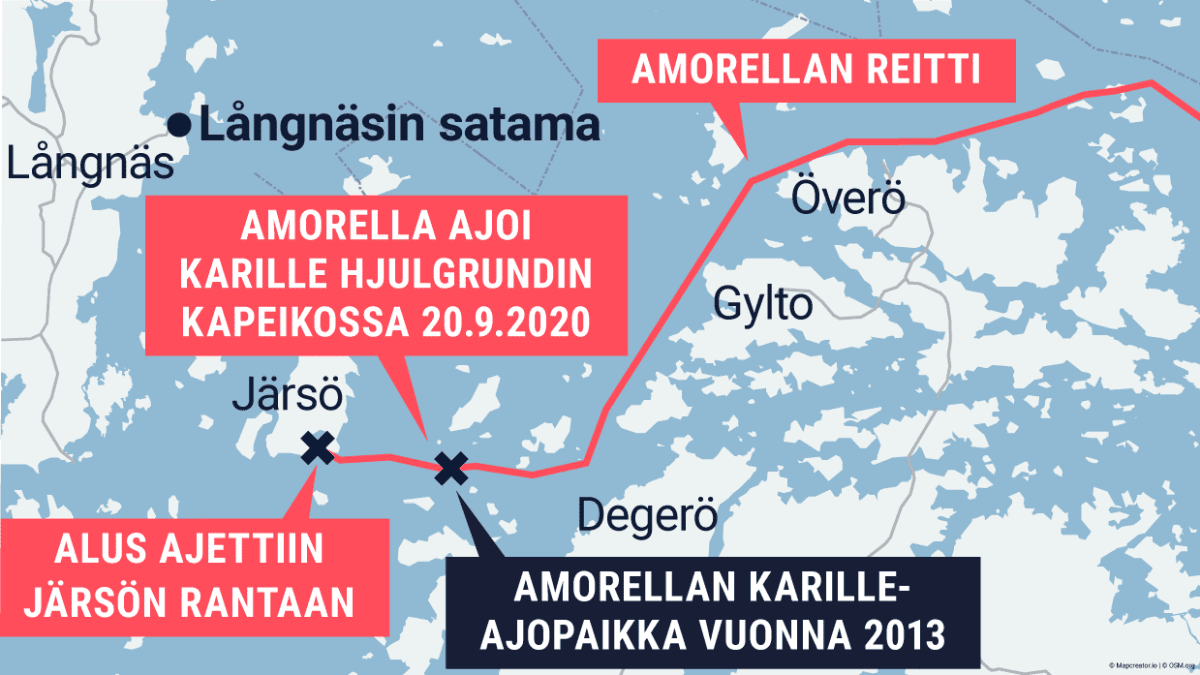 Viking Amorellan reitti ja karilleajopaikka