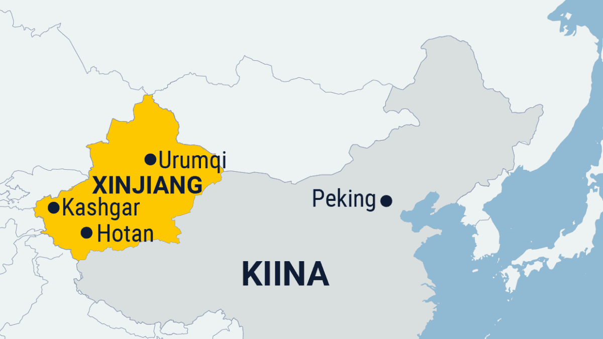 Kartta Xianjiangin maakunnasta Kiinassa.