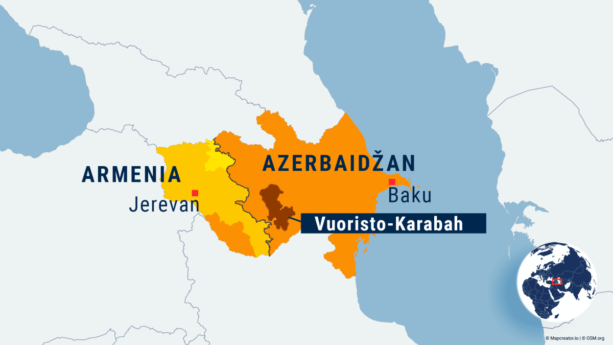 Kartalla näkyvät Armenia ja Azerbaidžan sekä Vuoristo-Karabah.