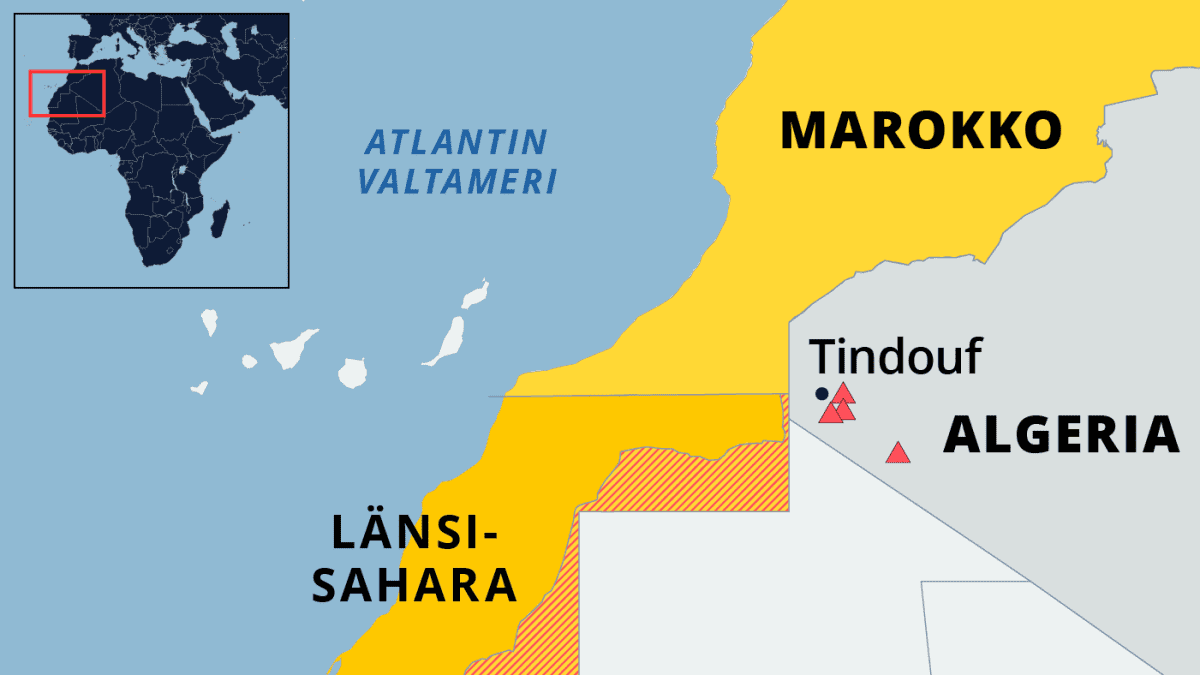 Kartta Länsi-Saharasta Marokossa.