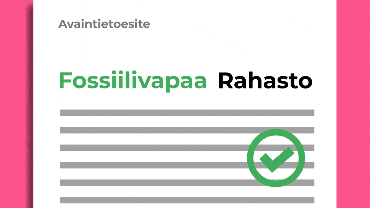 Animoitu grafiikka, jossa tavallinen rahasto muuttuu fossiilivapaaksi.