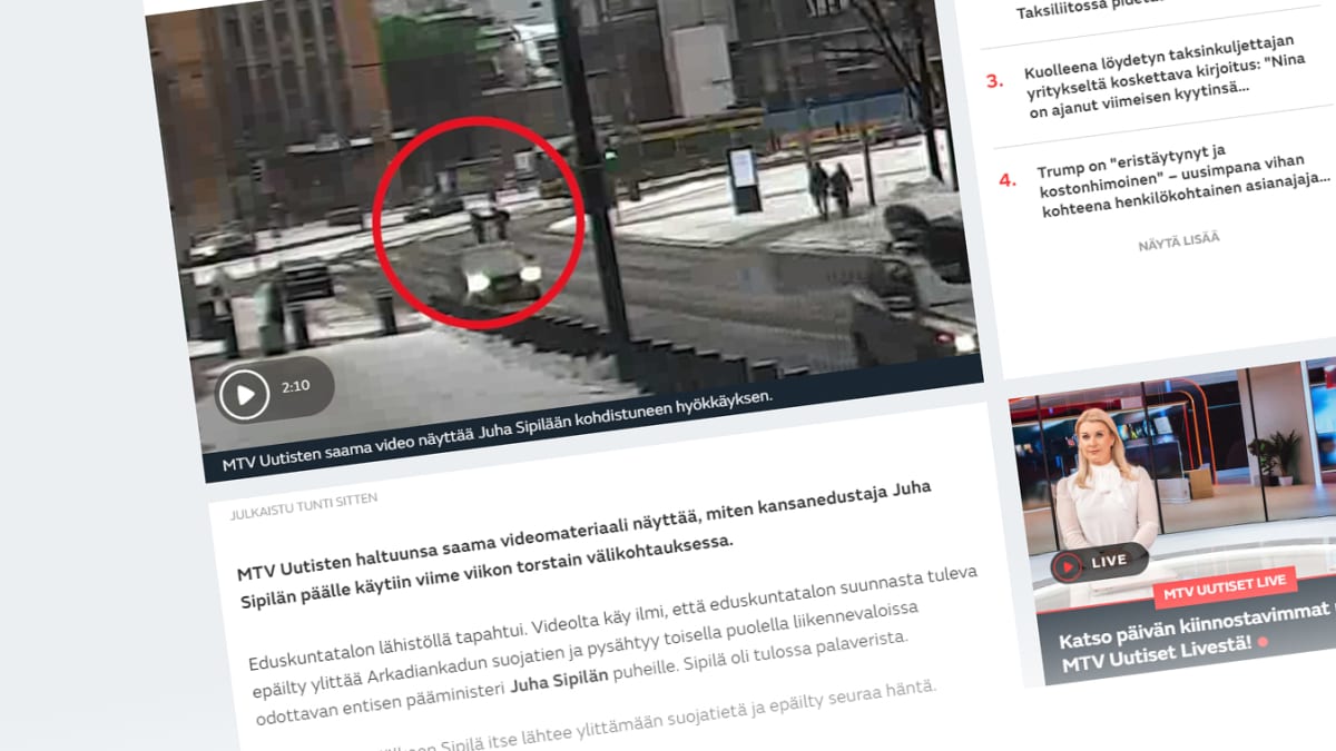 MTV uutisten uutinen Sipilään kohdistuneesta välikohtauksesta