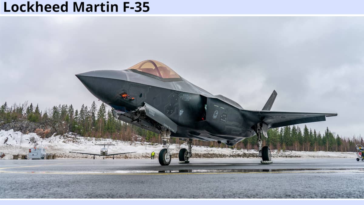 Kuvassa Lockheed Martin -hävittäjälentokoneen tekniset tiedot.