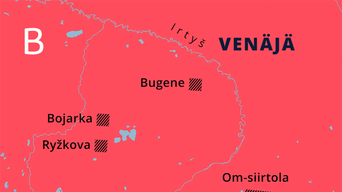 Kartta vankileireistä 1800-luvulla Venäjällä Omskin alueella.