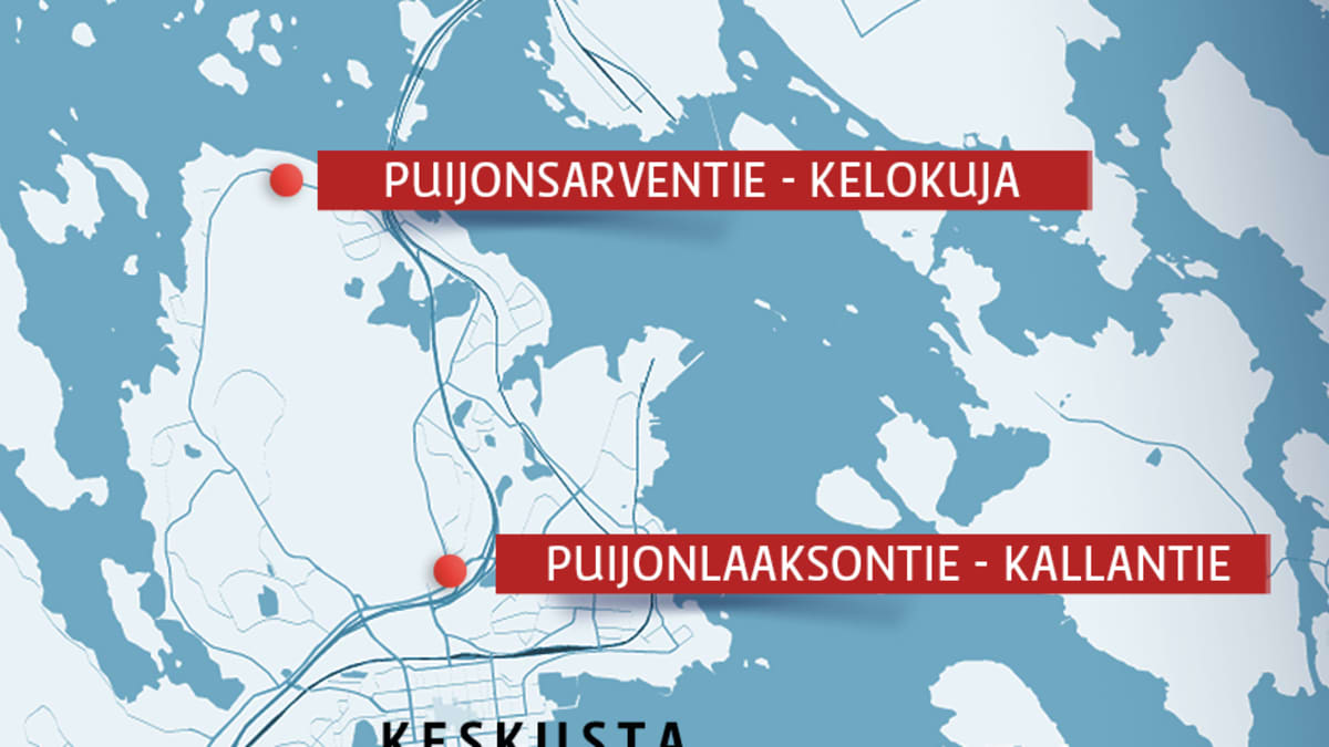 Kuopioon suunniteltujen nopeusvalvontapisteiden paikat kartalla.