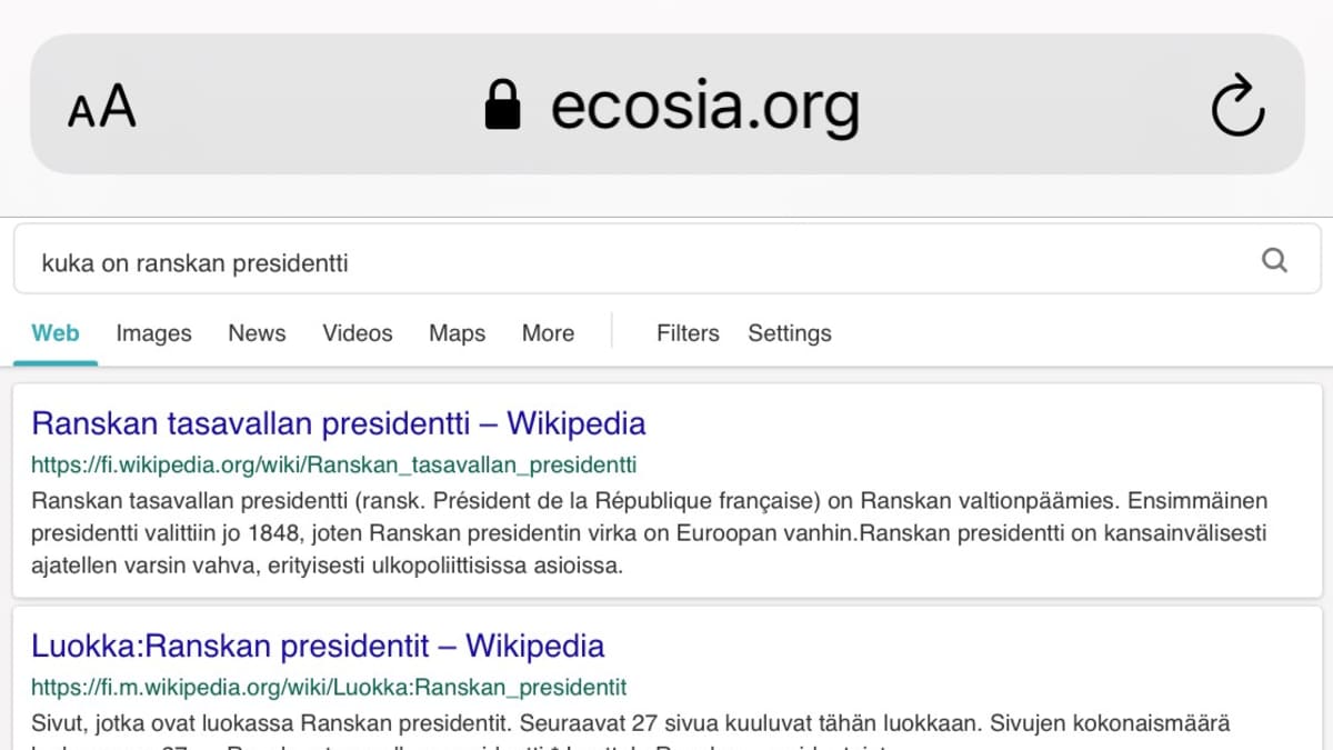 Kuva Ecosia.ogrin hakutuloksesta