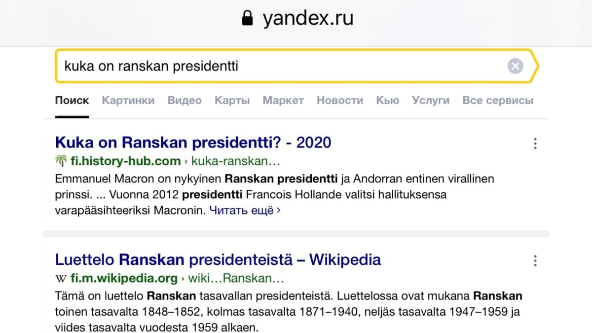 Kuva Yandex.run hakutuloksesta