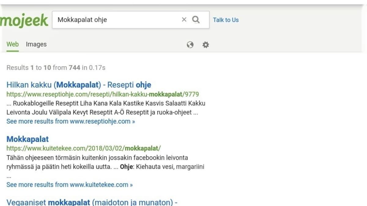 Mojeekin antama tulos. 