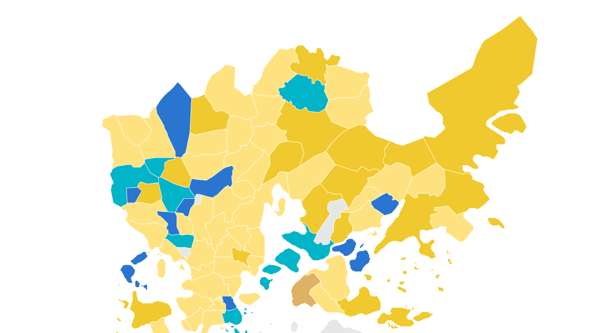 Koronavirustartontojen ilmaantuvuus Helsingin postinumeroalueilla.