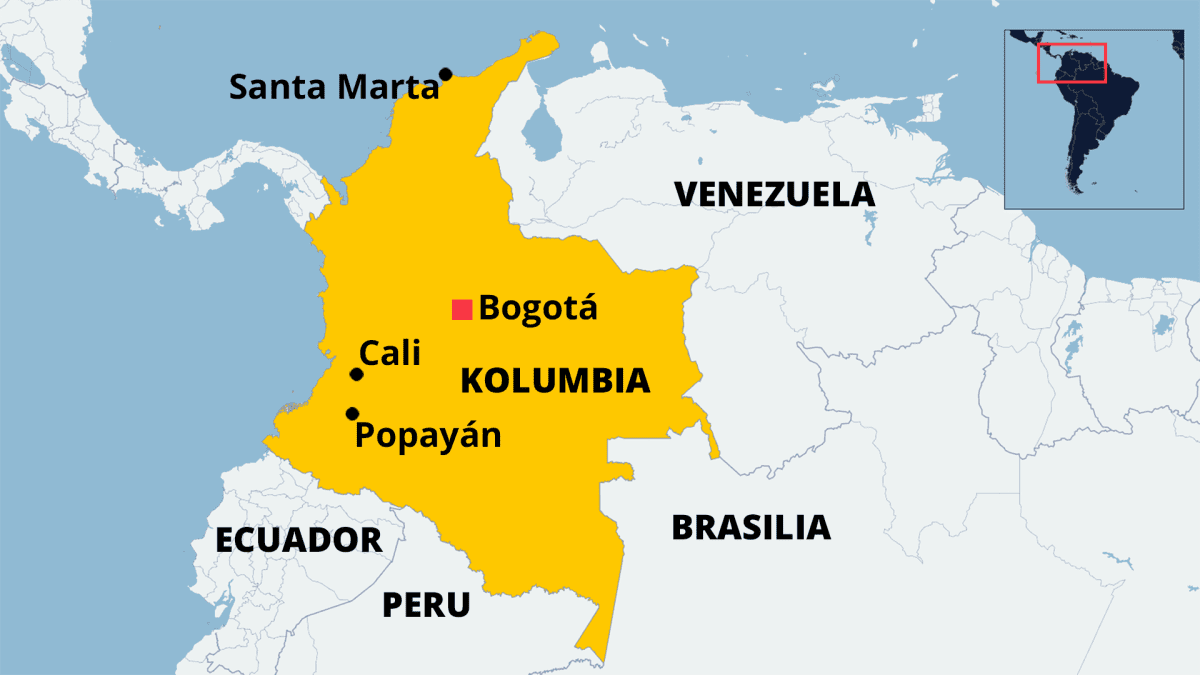 Kartta missä näkyy Kolumbian sijainti