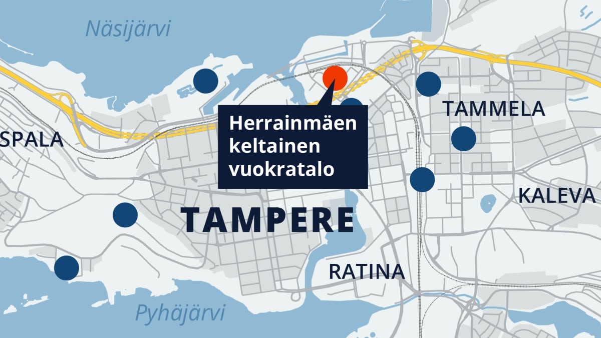 Tampereen kartta, Herrainmäen keltainen vuokratalo