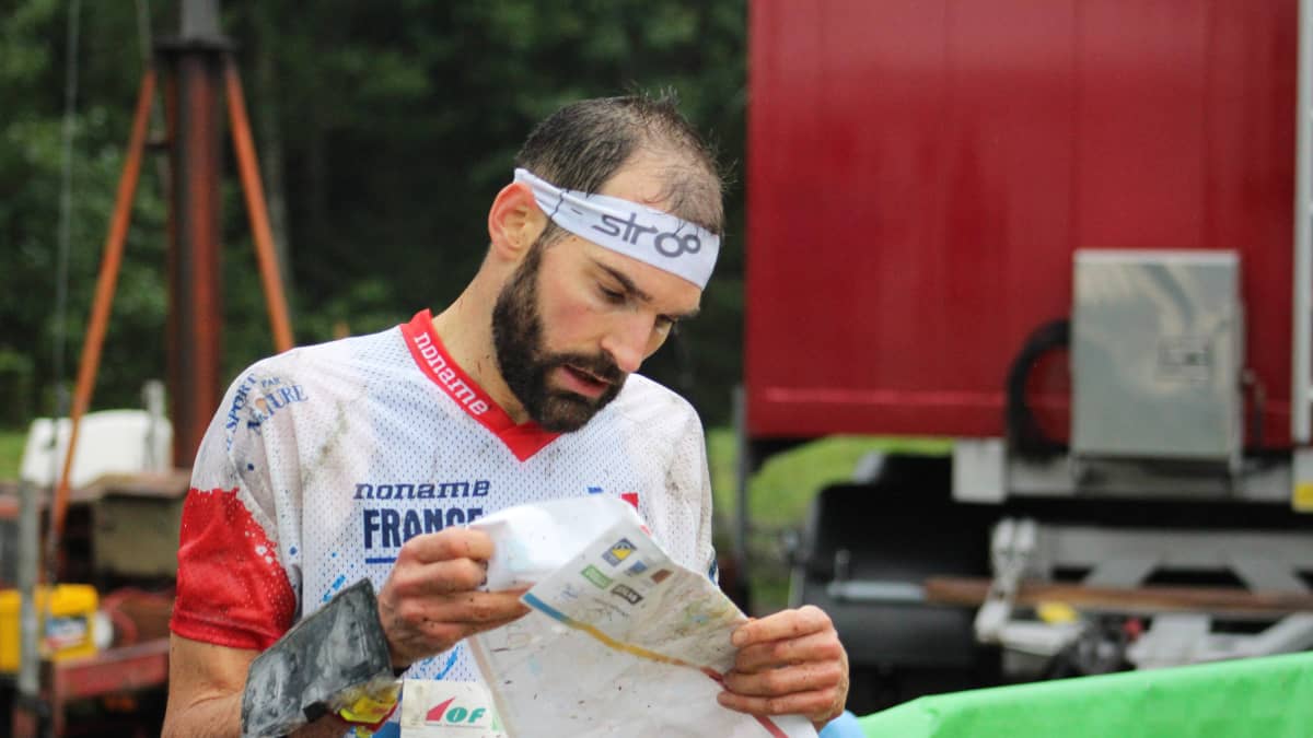 France's Thierry Gueorgiou competes during the men's long distance race at the World Orienteering Championships 2016, in Stroemstad, Sweden, 25 August 2016.