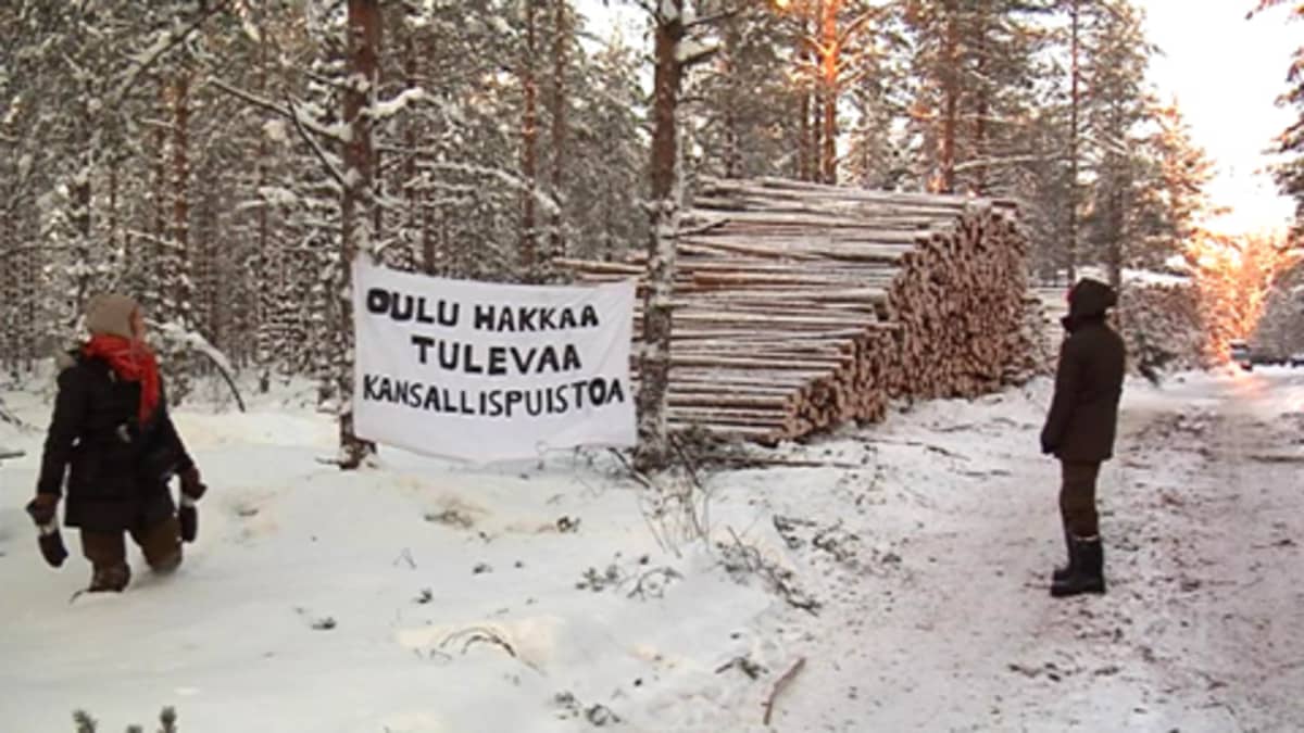 Luontoaktivistit päivystivät Sanginjoen mielenosoituspaikalla tammikuussa 2012.