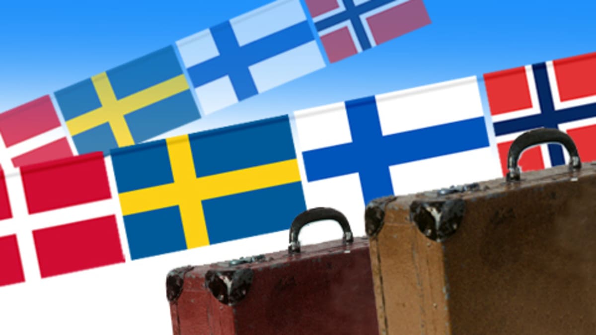 Pohjoismaiden lippuja ja matkalaukkuja