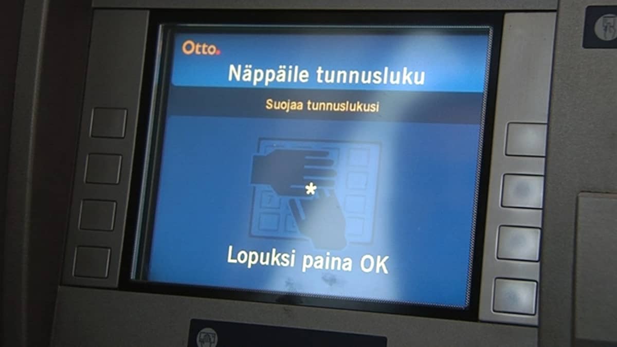 Pankkiautomaatin näyttöruutu.