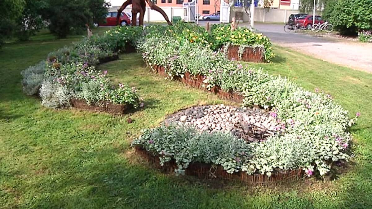 Aaltoaiheinen ekotaideteos K.H.Renlundin museon pihalla Kokkolassa.